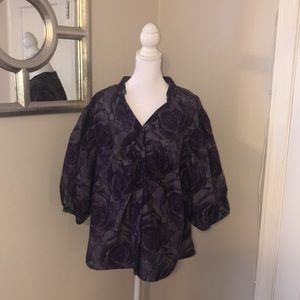 Ashley Stewart! Puffy sleeve purple flowers button down size 3X